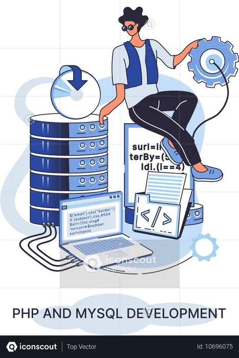 Developer working on PHP and MySql development  Illustration