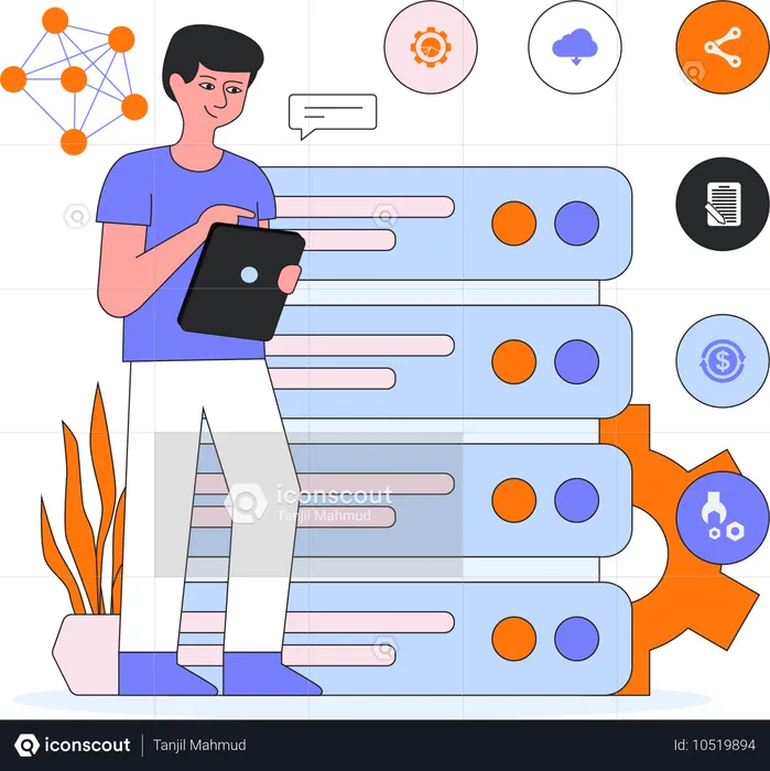 Developer working on server management  Illustration