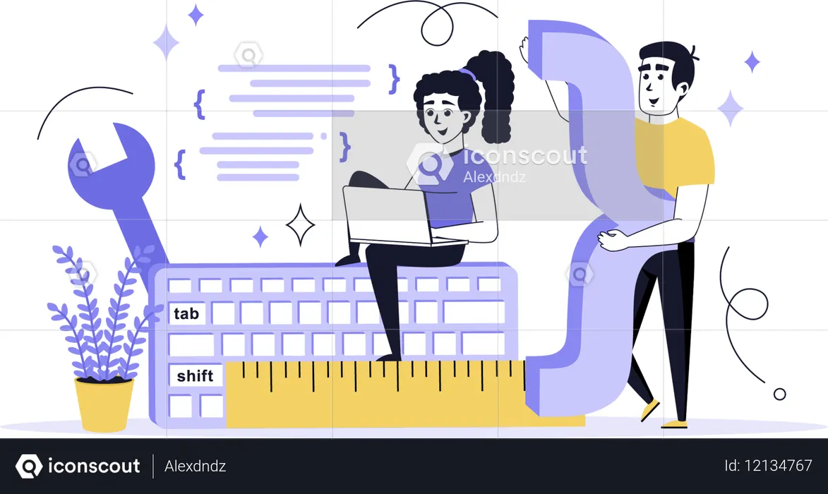 Developer working on software coding  Illustration