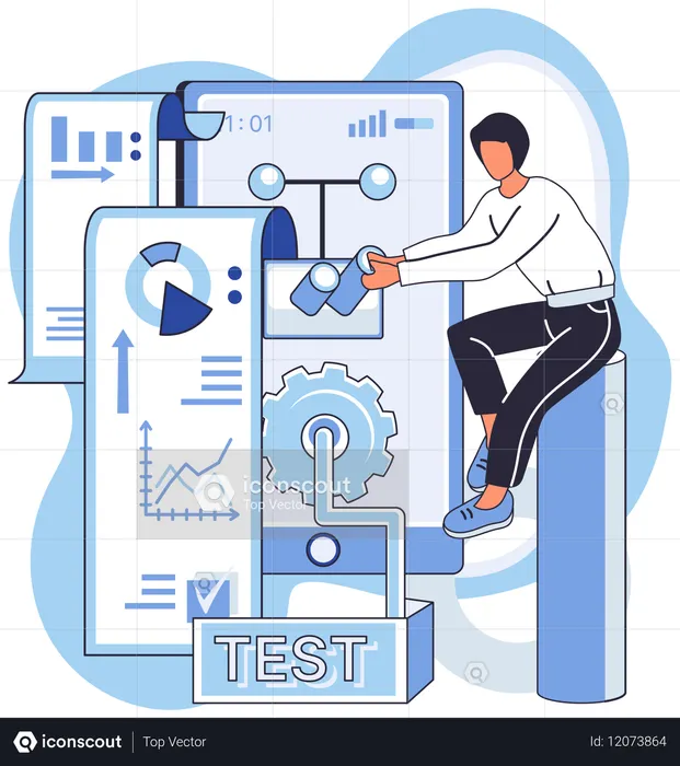 ソフトウェアテストに取り組む開発者  イラスト
