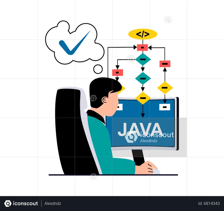 Developer working using Java Programming  Illustration