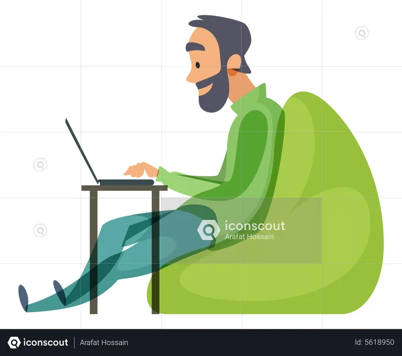 Developer working while sitting on bean bag  Illustration