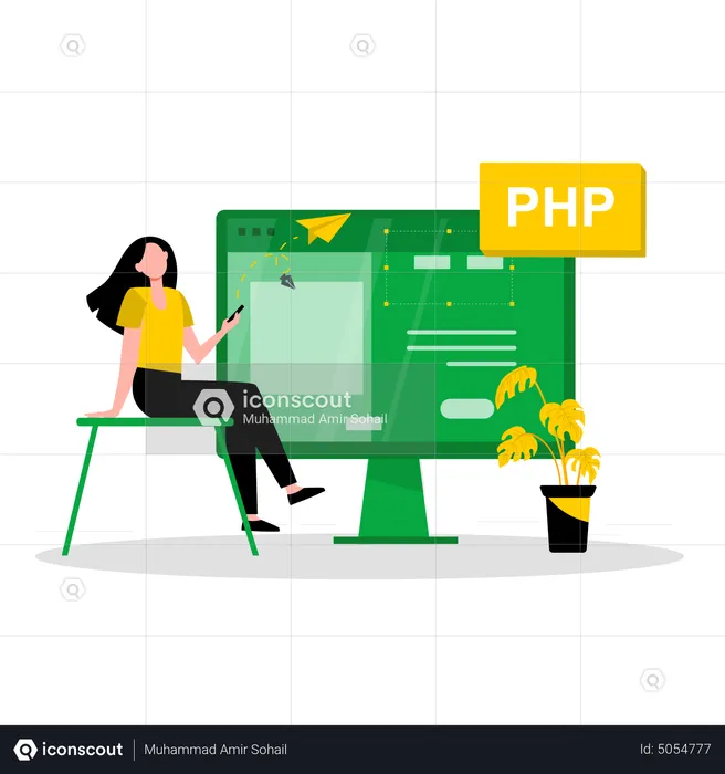 Developer working with PHP code  Illustration