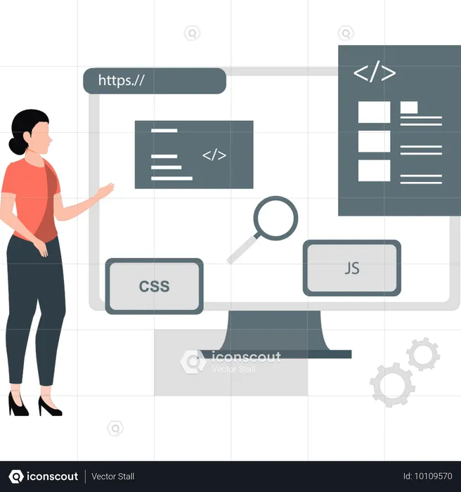 Developer writes coding in different languages  Illustration