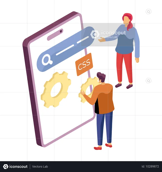 Developers coding in Css language  Illustration
