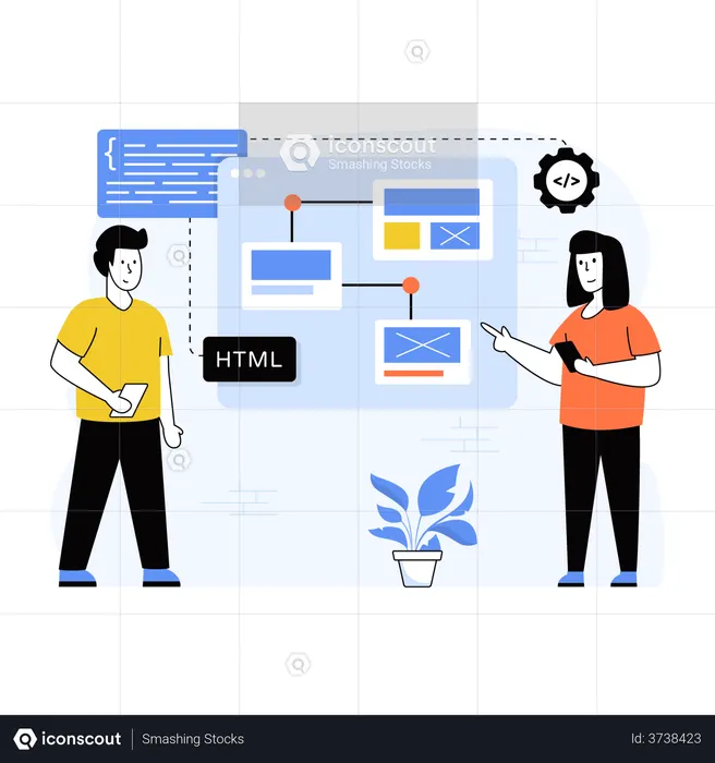 Developers working on html algorithm  Illustration