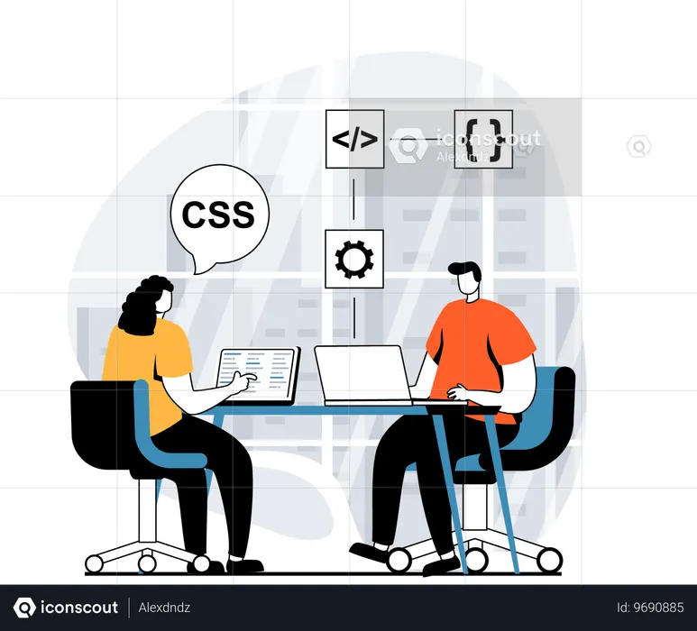 開発者は新しいプログラミング言語に取り組む  イラスト