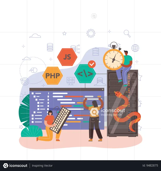 Development team doing python coding  Illustration