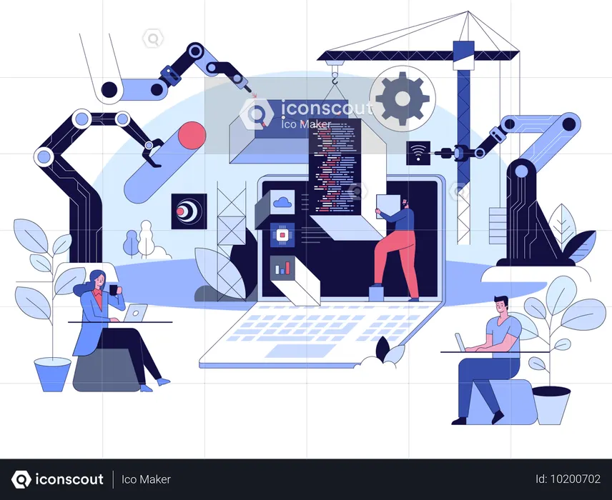 Development team handling web programming tasks  Illustration