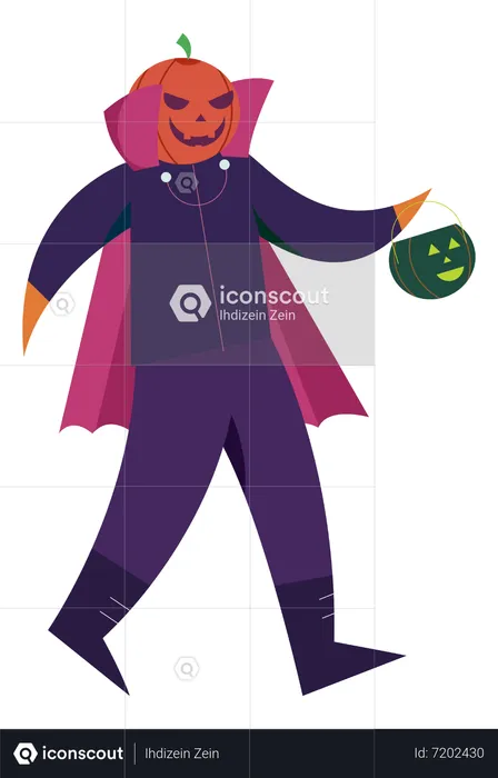 Devil holding pumpkin  Illustration