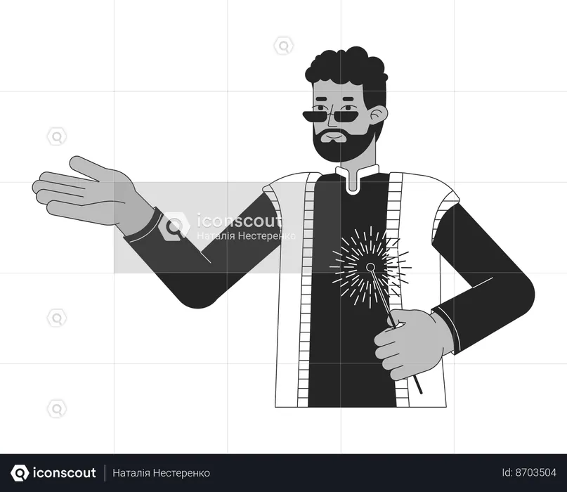 Dhoti kurta hombre sosteniendo bengala  Ilustración