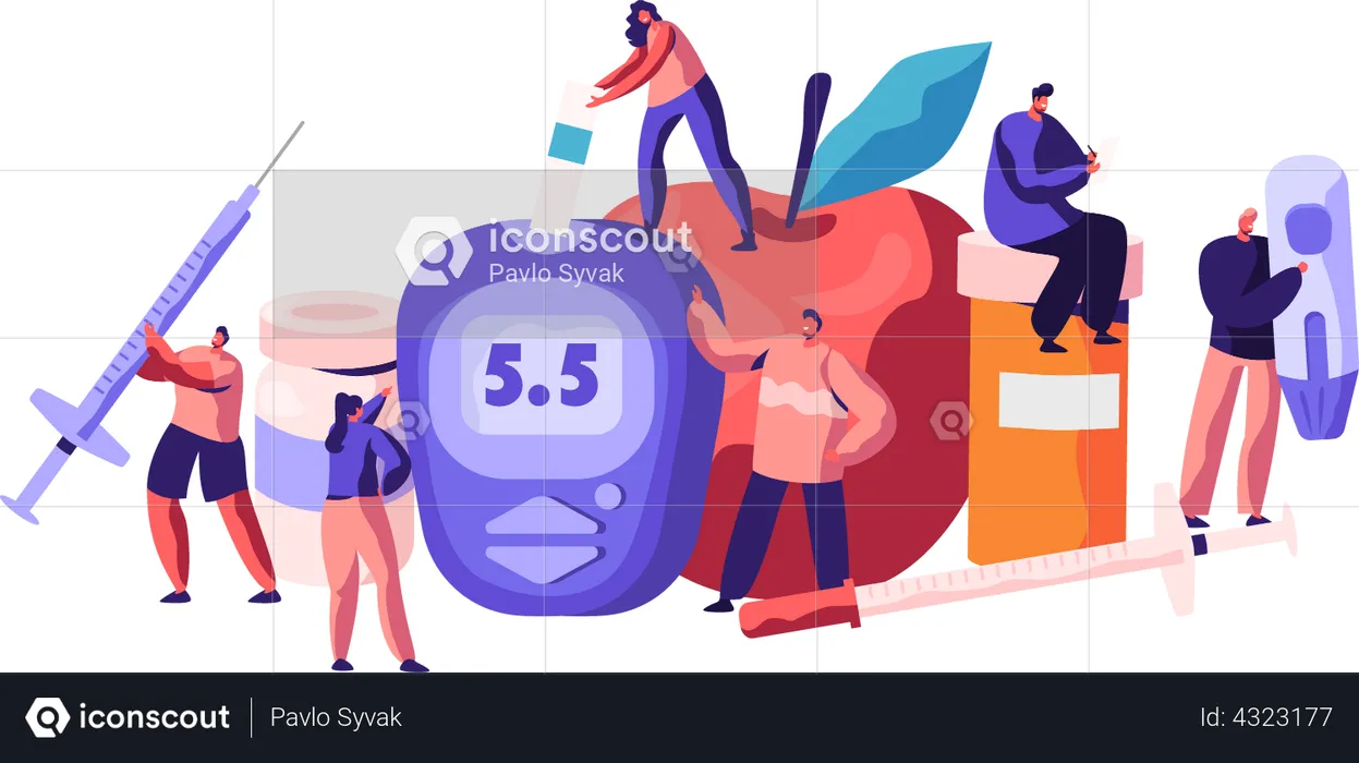 Diabetic Blood Glucose Level Test at Digital Glucometer  Illustration