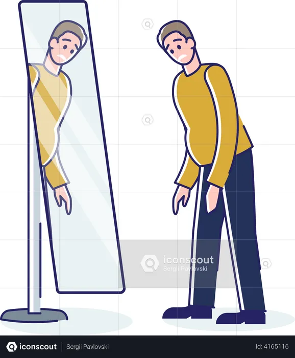 Dicker Mann schaut in den Spiegel  Illustration