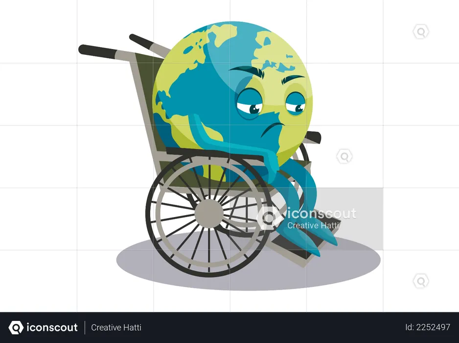 Die Erde sitzt im Rollstuhl  Illustration