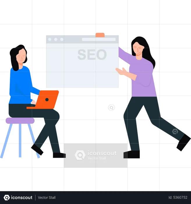 Die Mädchen arbeiten an SEO  Illustration