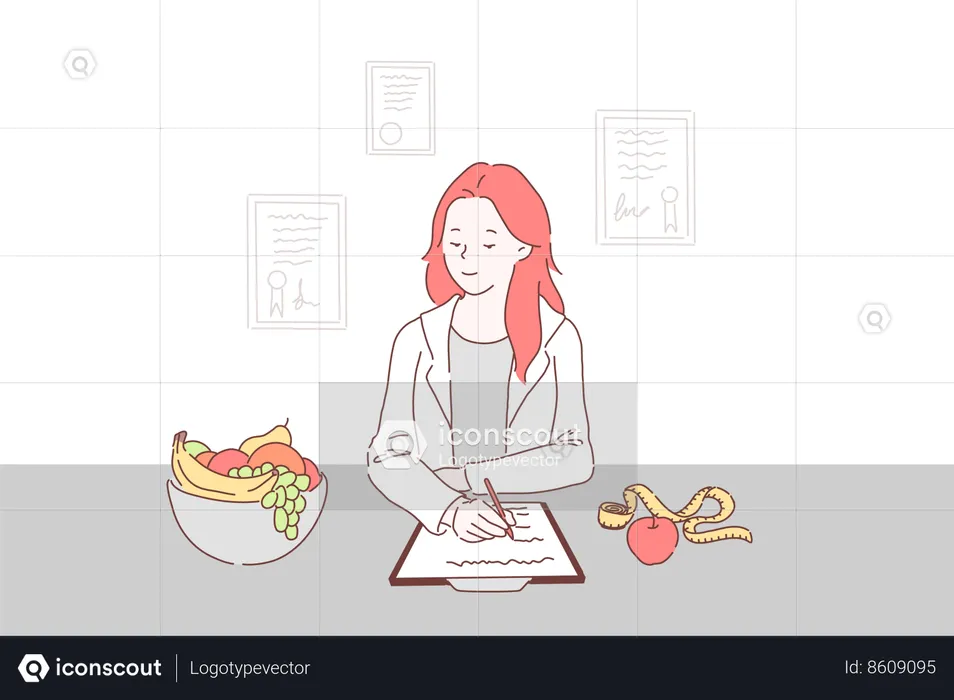 Dietician is preparing meal plan  Illustration
