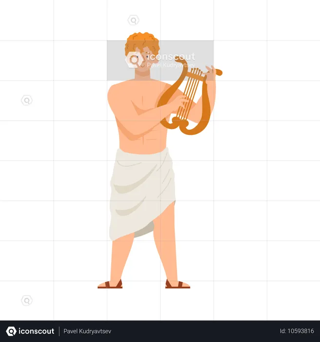 Dieu antique Apollon avec harpe musicale  Illustration