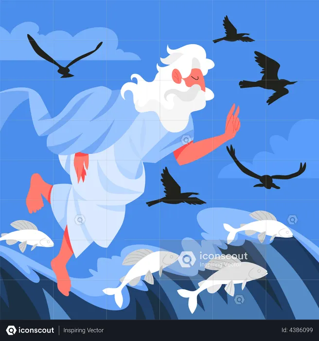 Dieu a créé l'oiseau et le poisson  Illustration