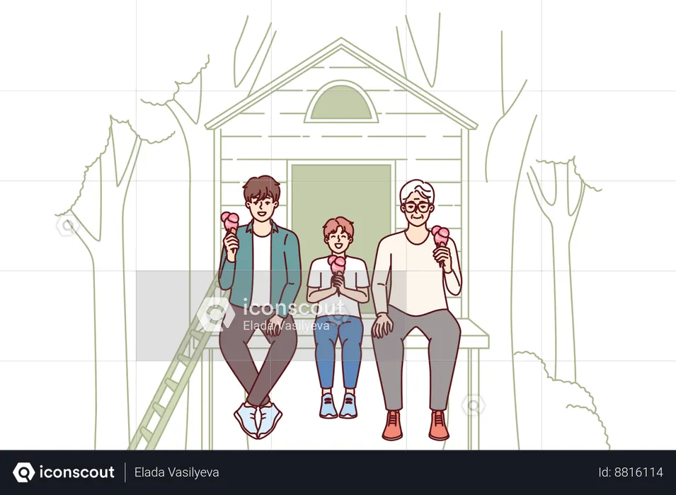 Different generations are eating ice cream together  Illustration