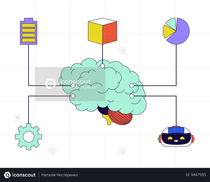 Digital brain machine learning  Illustration