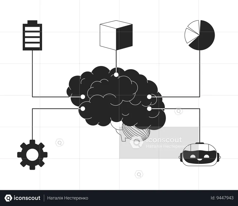 Digital brain machine learning  Illustration