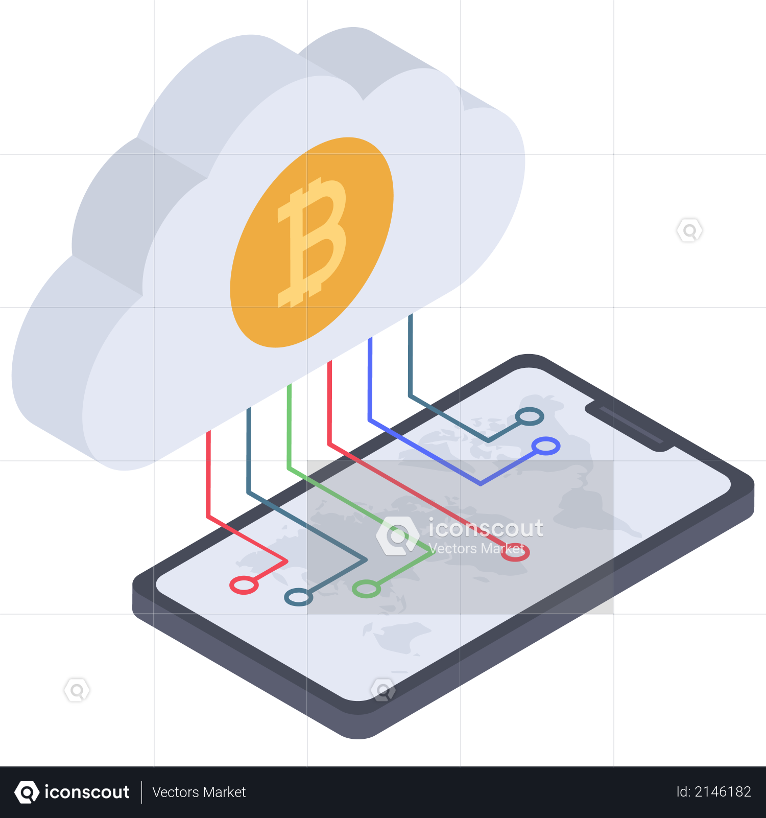 Digital Cloud bitcoin connection Illustration