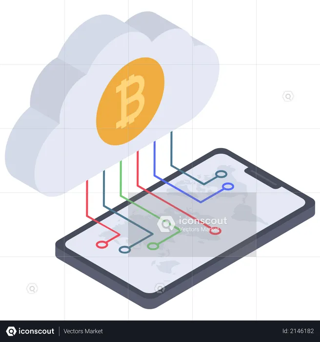 Digital Cloud bitcoin connection  Illustration