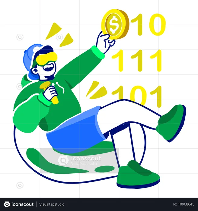 이진 코드가 있는 디지털 코인  일러스트레이션