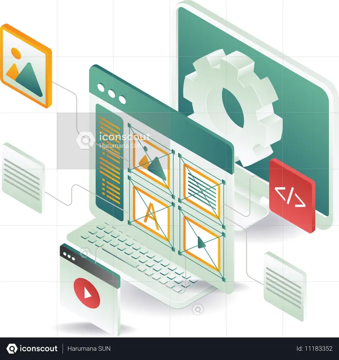 Digital data design layout computer process  Illustration