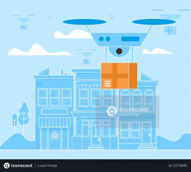 Digital Drone, Aerial Copter, Drone Delivery  Illustration