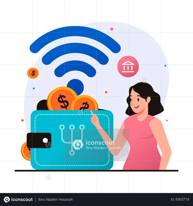 Digital electronic wallet banking tool  Illustration