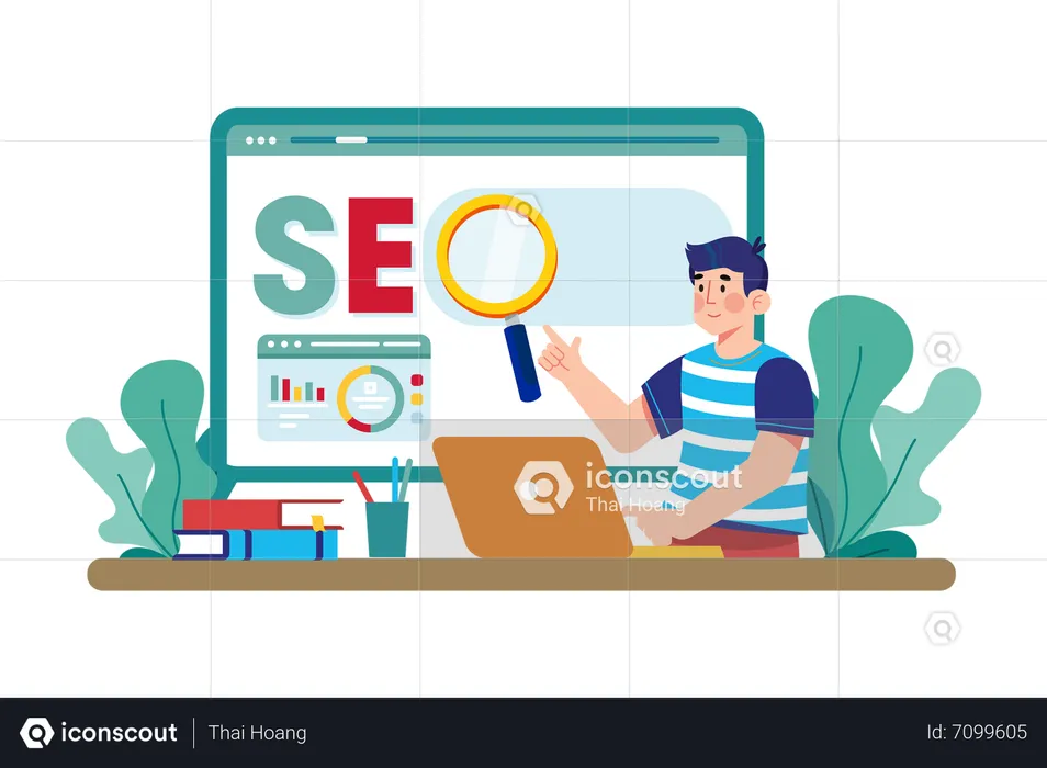 Digital marketer creating a SEO strategy for a new website  Illustration