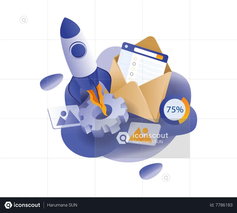 Digital marketing strategy email rocket launch  Illustration