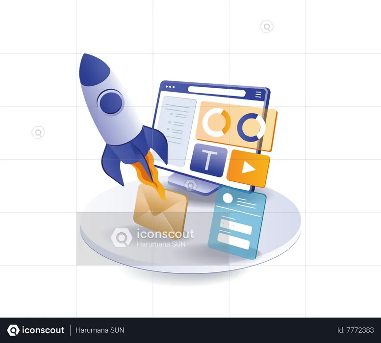 Digital marketing transformation rocket  Illustration