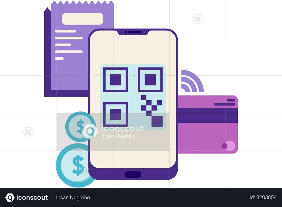 Digital payment on smartphone with qr code  Illustration