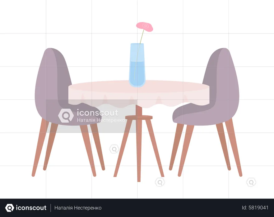 Dining Table With Flower Vase  Illustration