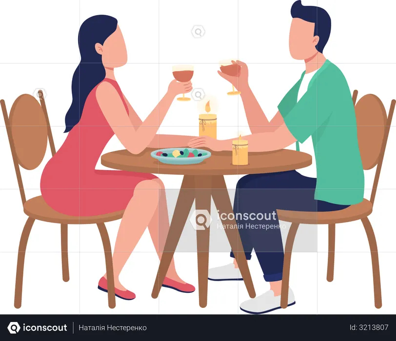 Dining together at restaurant  Illustration