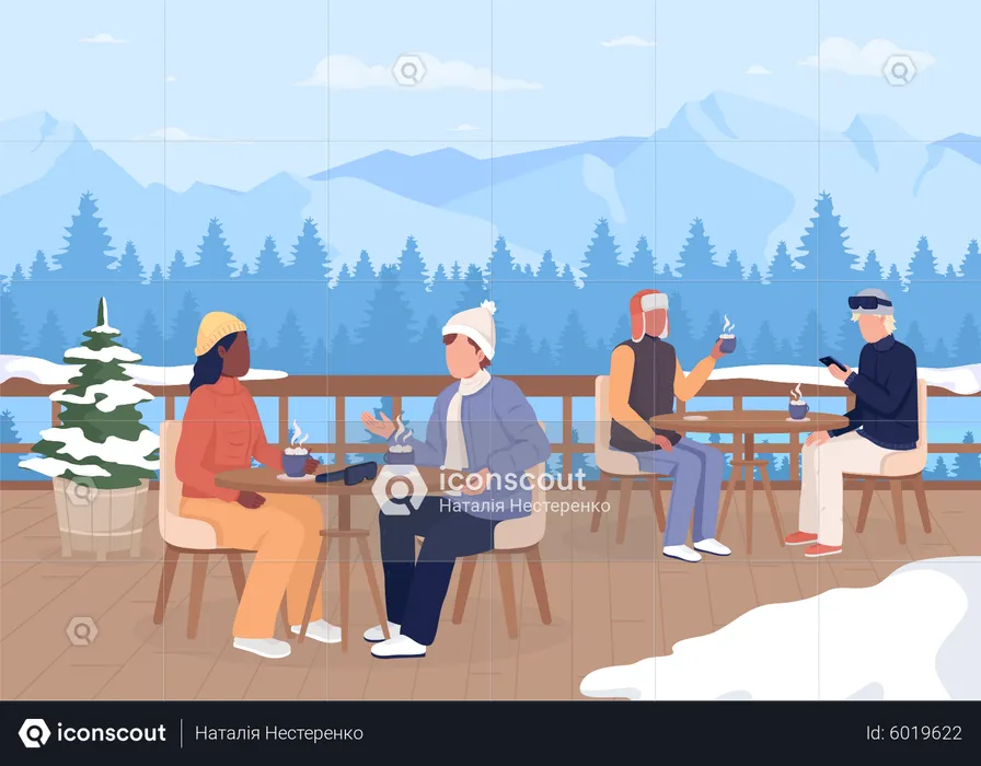 Dinner at ski resort  Illustration