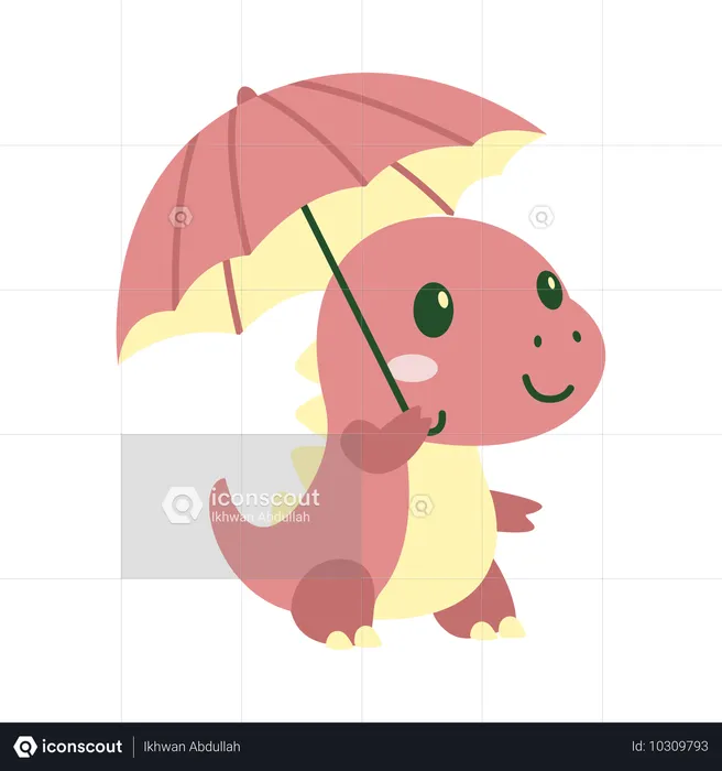 Dino Dinosaur Animal Mascot Character Holding Umbrella  Illustration