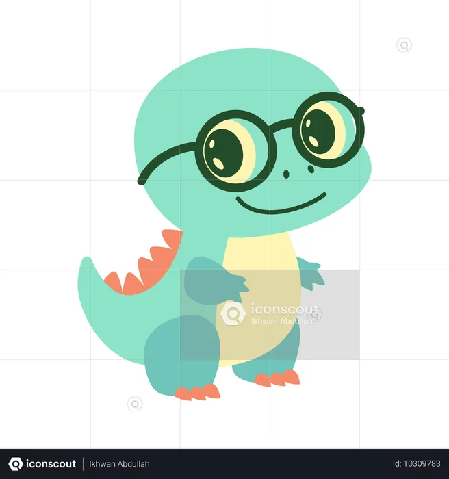 Dino Dinossauro Animal Mascote Personagem Usando Óculos  Ilustração