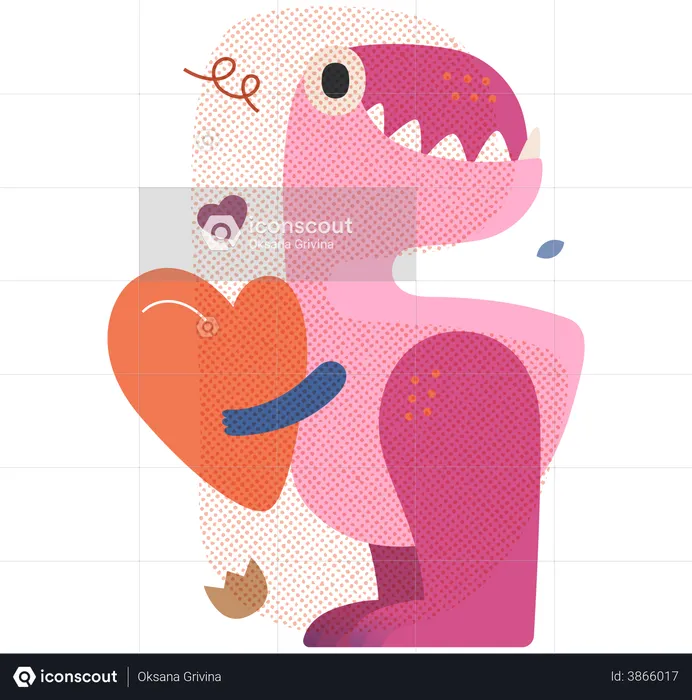 Dinosaur holding a heart  Illustration