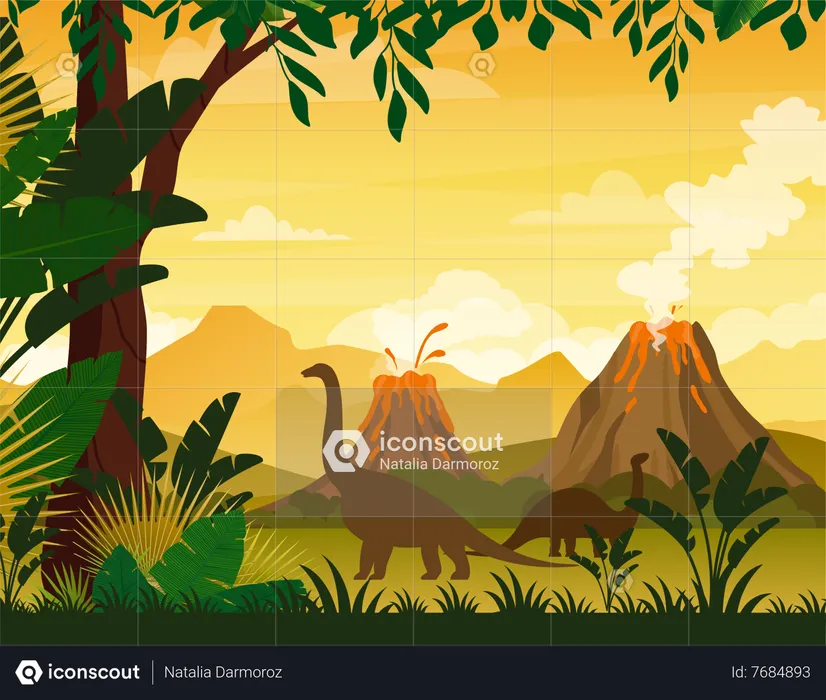 Dinosaur in jungle  Illustration