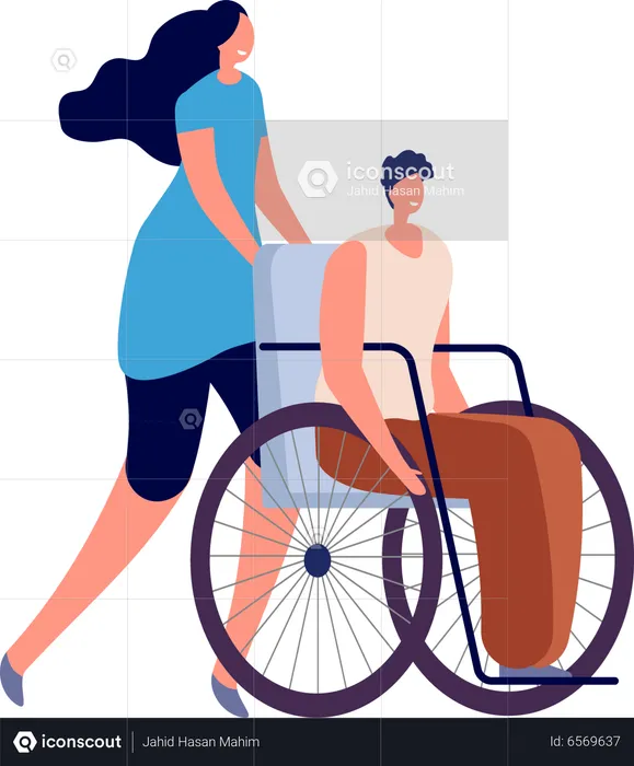Disabilities and friends. Disablement person lifestyle, handicap man in wheelchair. Handicapped relationships, social adaptation vector set. Illustration disabled and handicapped people  Illustration