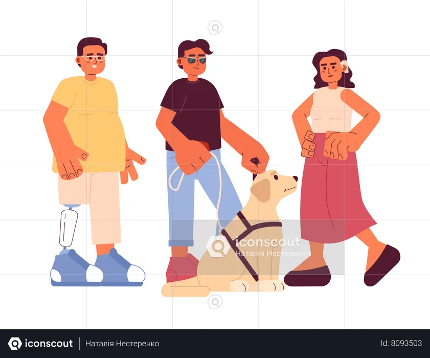 Disabilities diversity cartoon flat illustration  Illustration