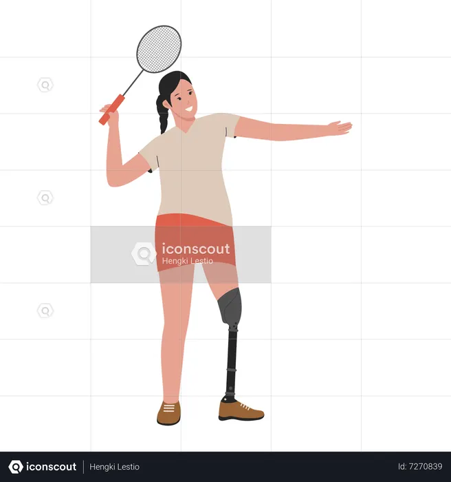 Disable Athlete female playing badminton  Illustration