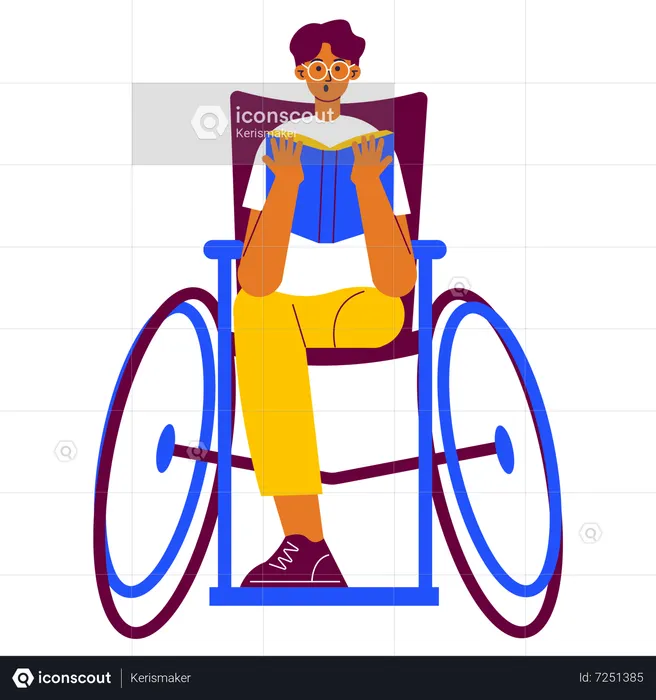 Disable kid reading a book  Illustration