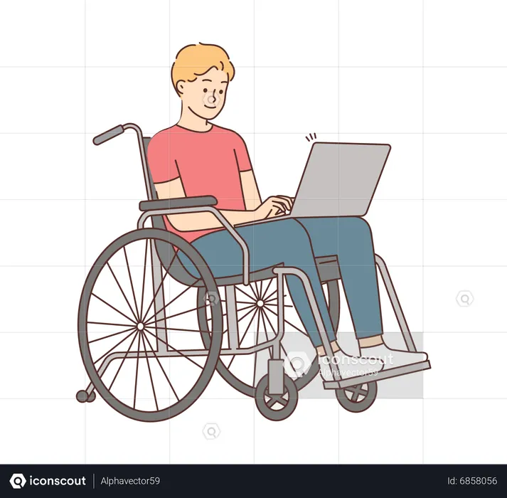 Disable male employee working on laptop  Illustration