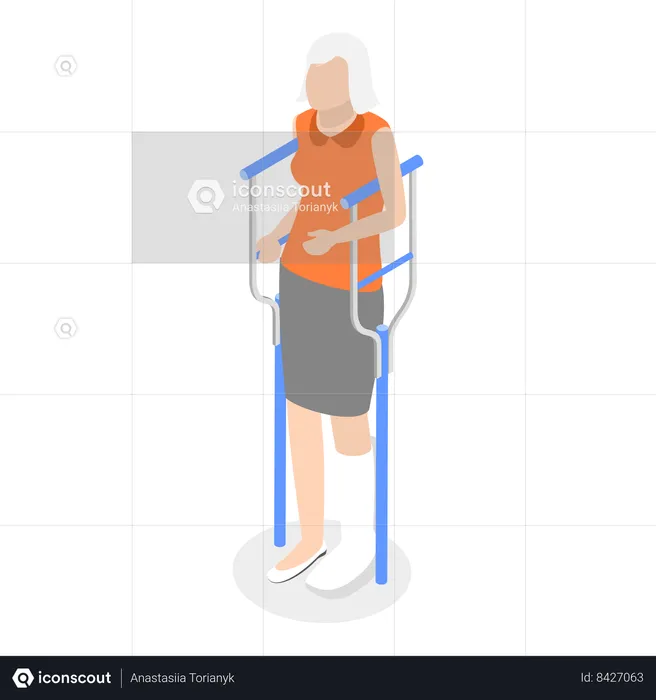 Disable old man with crutches  Illustration