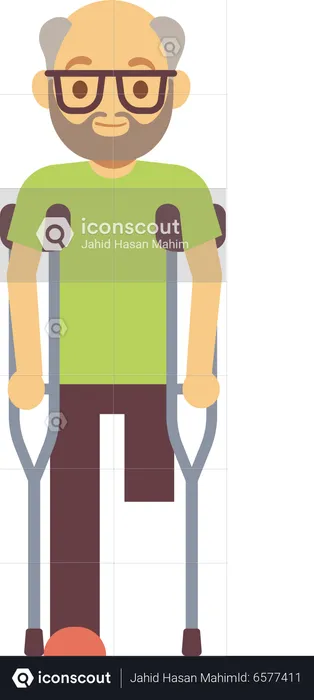 Disable Old Man With Crutches  Illustration
