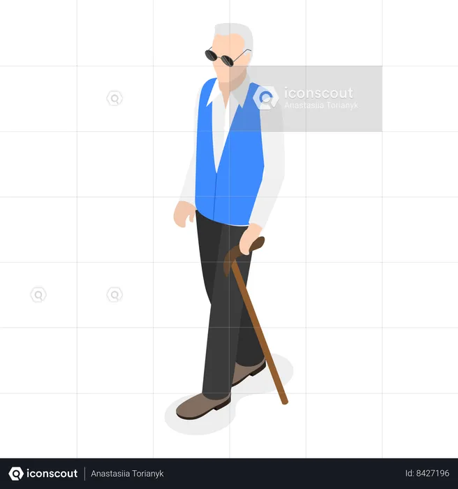 Disable old man with stick  Illustration